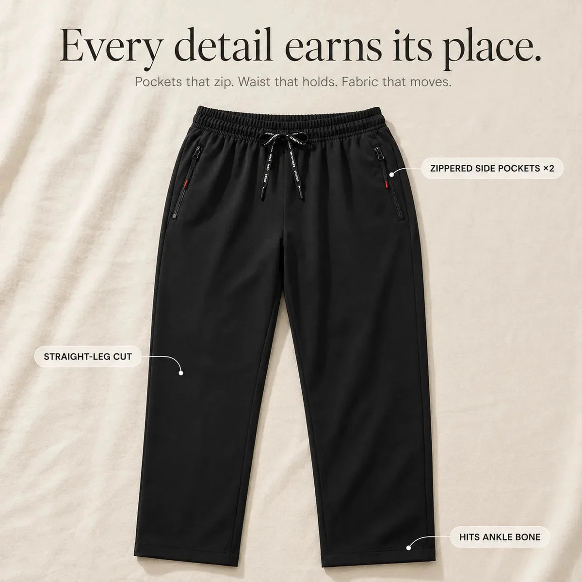 Women's High Waist Pants Zip Pockets Straight Leg Stretch
