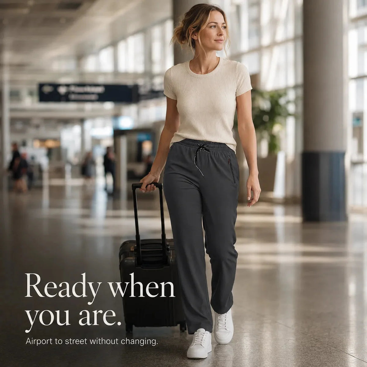 Women's High Waist Pants Zip Pockets Straight Leg Stretch