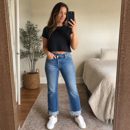 Women's High-Waisted Crossover Jeans | Straight-Leg & Stretch Comfort