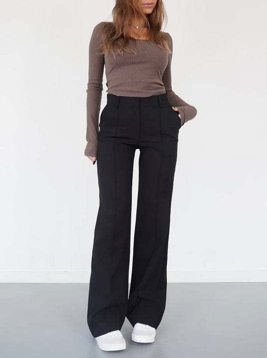 Women’s High-Waisted Straight Leg Trousers – Chic Centre Crease Design