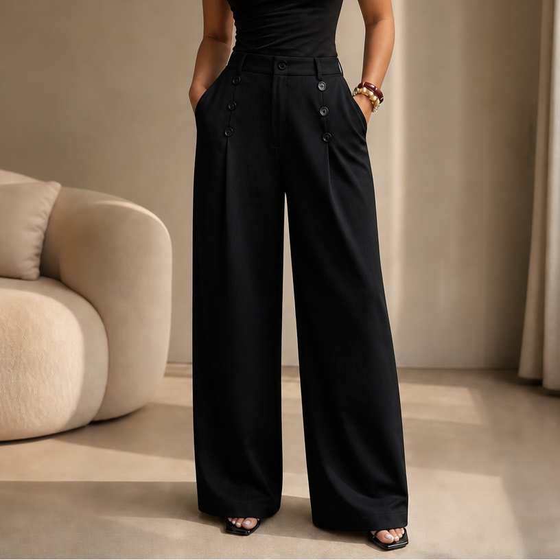 Women's High-Waisted Wide-Leg Trousers Pleated Front