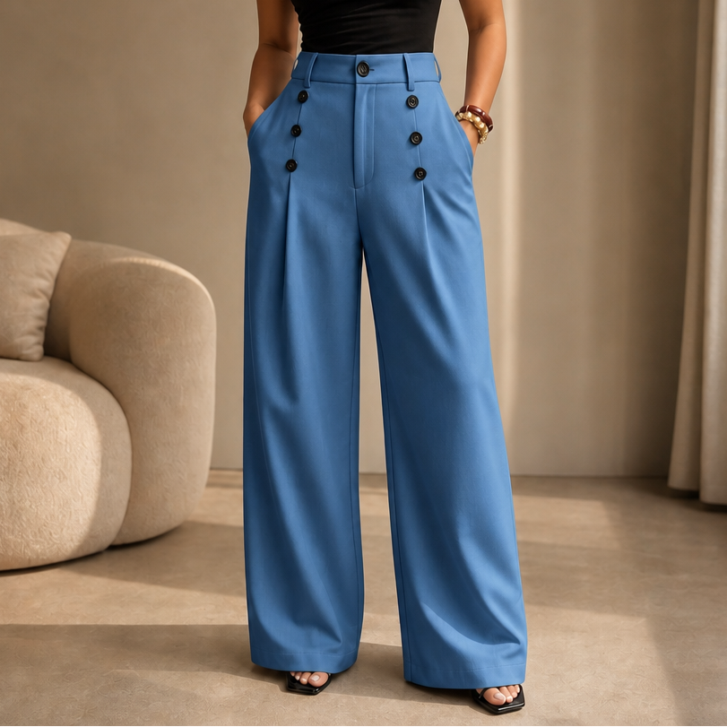 Women's High-Waisted Wide-Leg Trousers Pleated Front