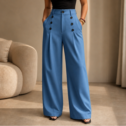 Women's High-Waisted Wide-Leg Trousers Pleated Front
