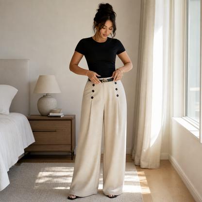 Women's High-Waisted Wide-Leg Trousers Pleated Front