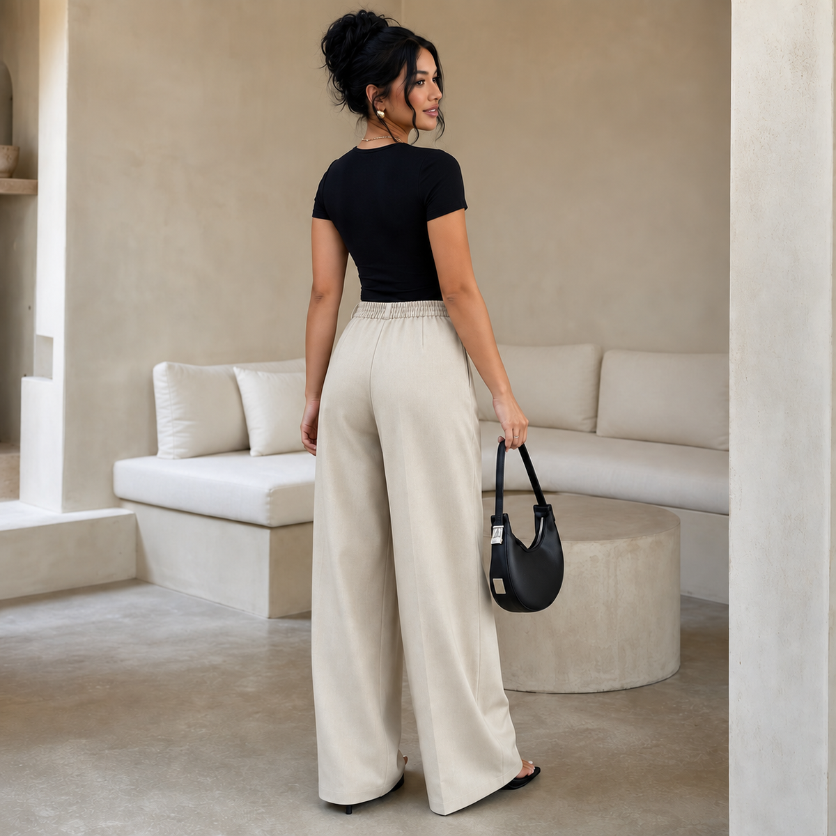 Women's High-Waisted Wide-Leg Trousers Pleated Front