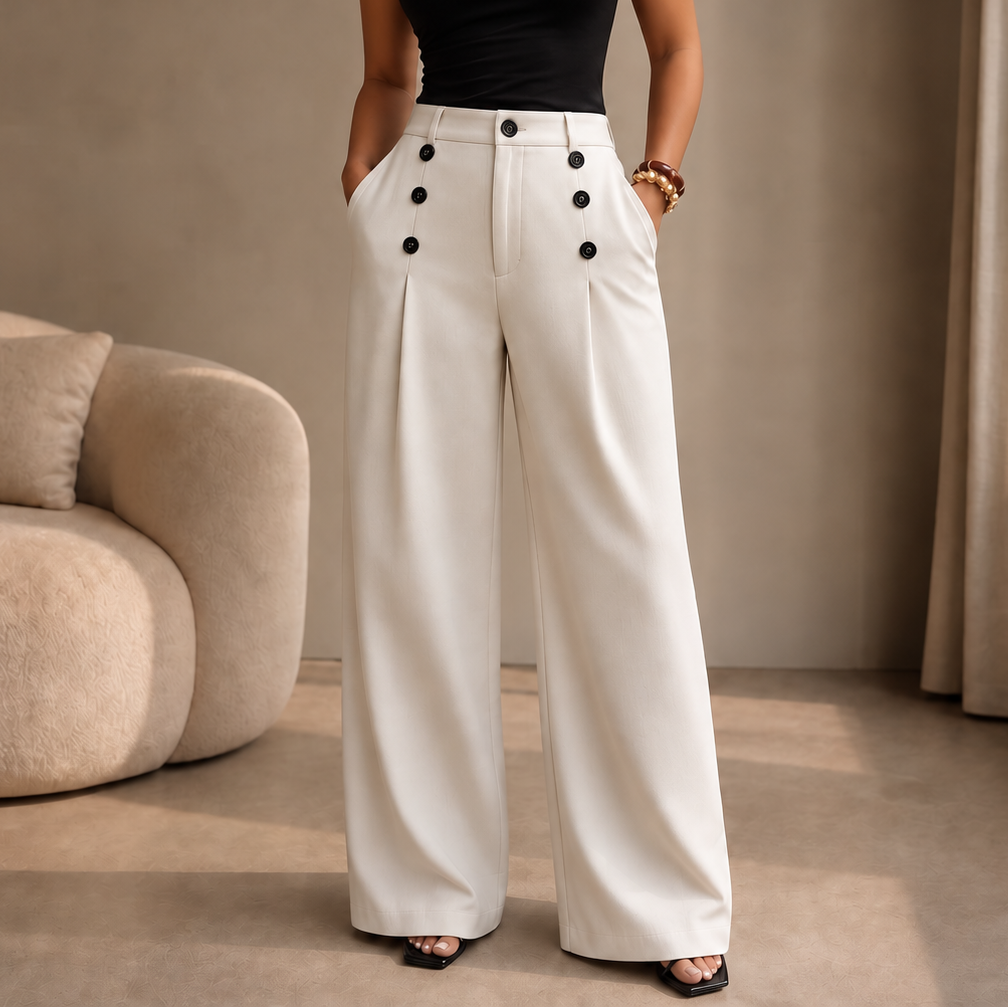 Women's High-Waisted Wide-Leg Trousers Pleated Front