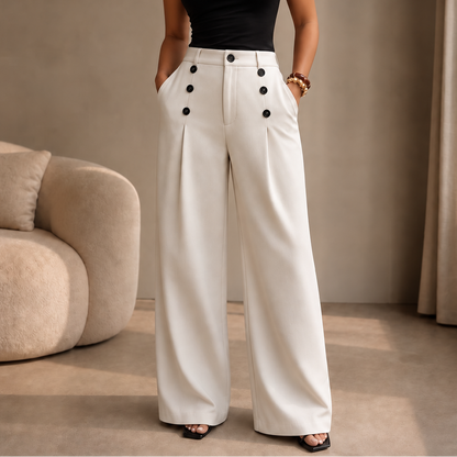 Women's High-Waisted Wide-Leg Trousers Pleated Front