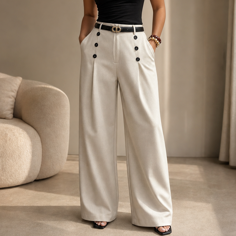 Women's High-Waisted Wide-Leg Trousers Pleated Front