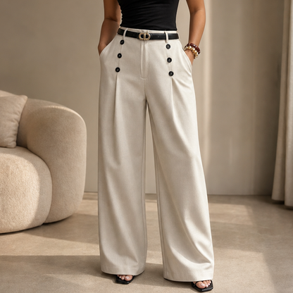 Women's High-Waisted Wide-Leg Trousers Pleated Front