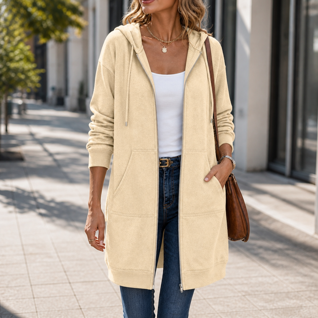 Women's Hooded Cardigan | Zip-Front & Mid-Length Fit
