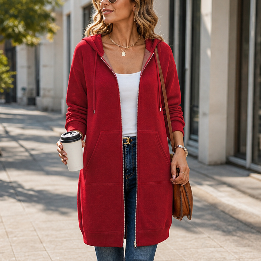 Women's Hooded Cardigan | Zip-Front & Mid-Length Fit