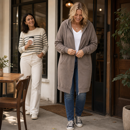 Women's Hooded Cardigan | Zip-Front & Mid-Length Fit