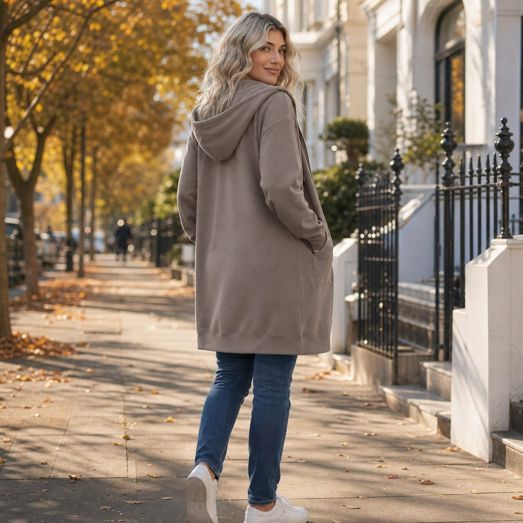 Women's Hooded Cardigan | Zip-Front & Mid-Length Fit