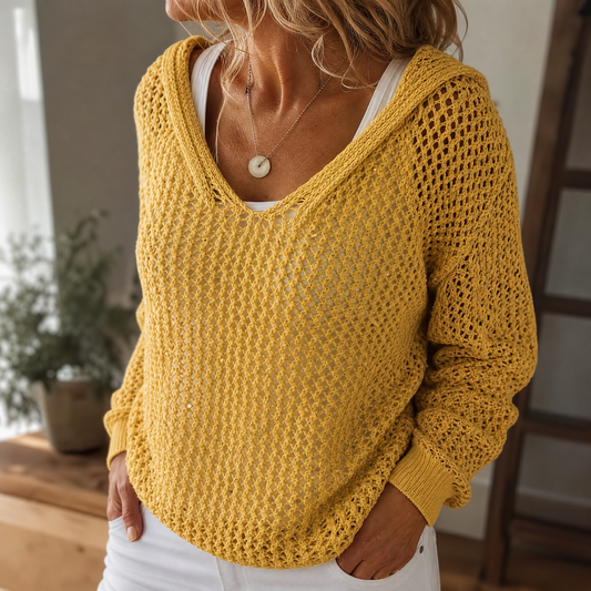 Women's Hooded Knit Pullover | Open-Weave & Relaxed Fit