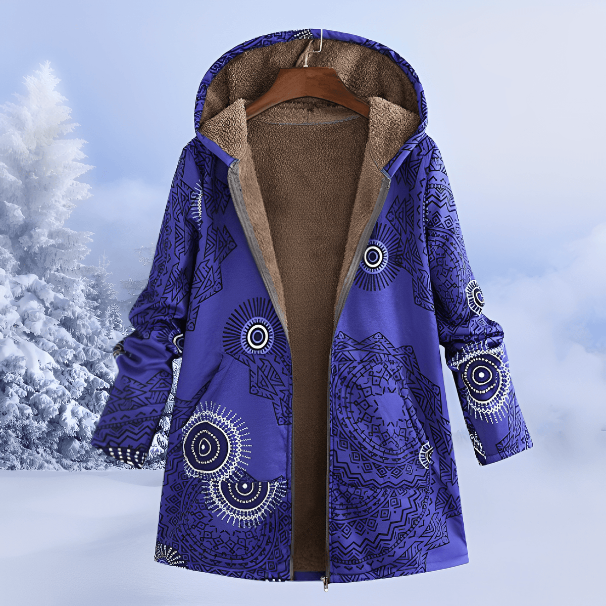 Women's Hooded Longline Jacket Floral Print Relaxed Fit