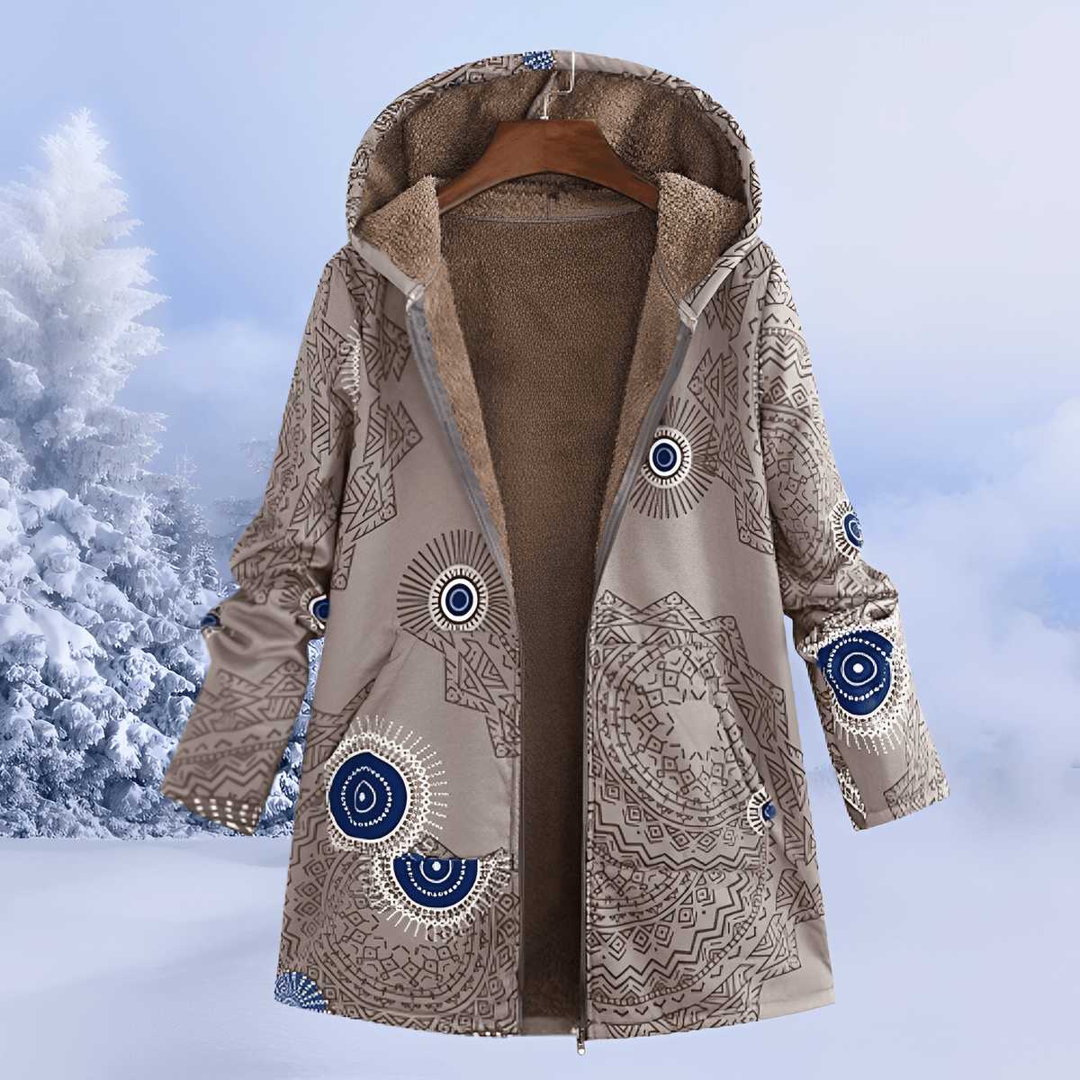 Women's Hooded Longline Jacket Floral Print Relaxed Fit