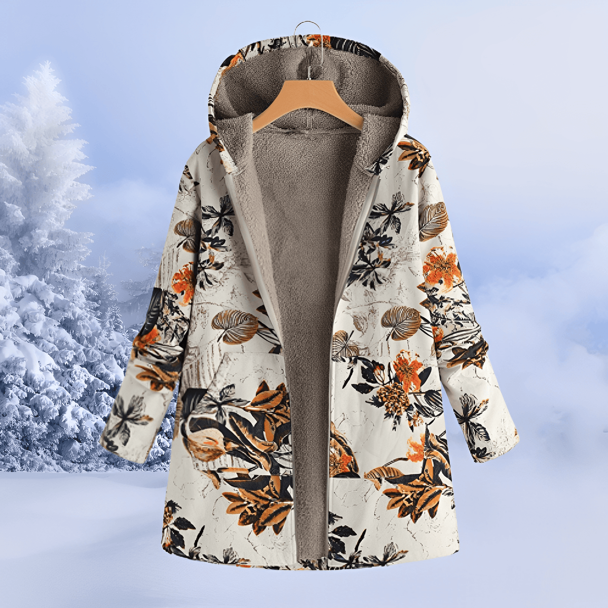 Women's Hooded Longline Jacket Floral Print Relaxed Fit