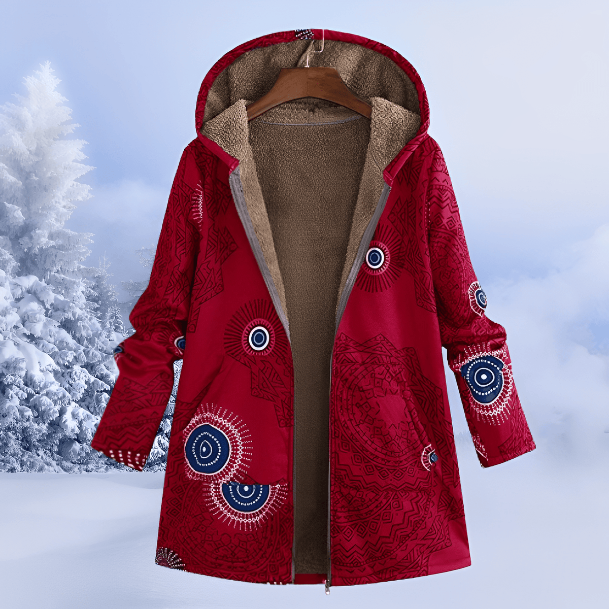 Women's Hooded Longline Jacket Floral Print Relaxed Fit