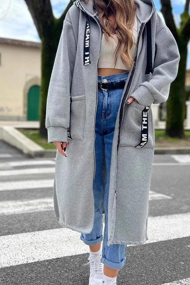 Women's Hooded Sweatshirt Coat | Knee-Length & Warm