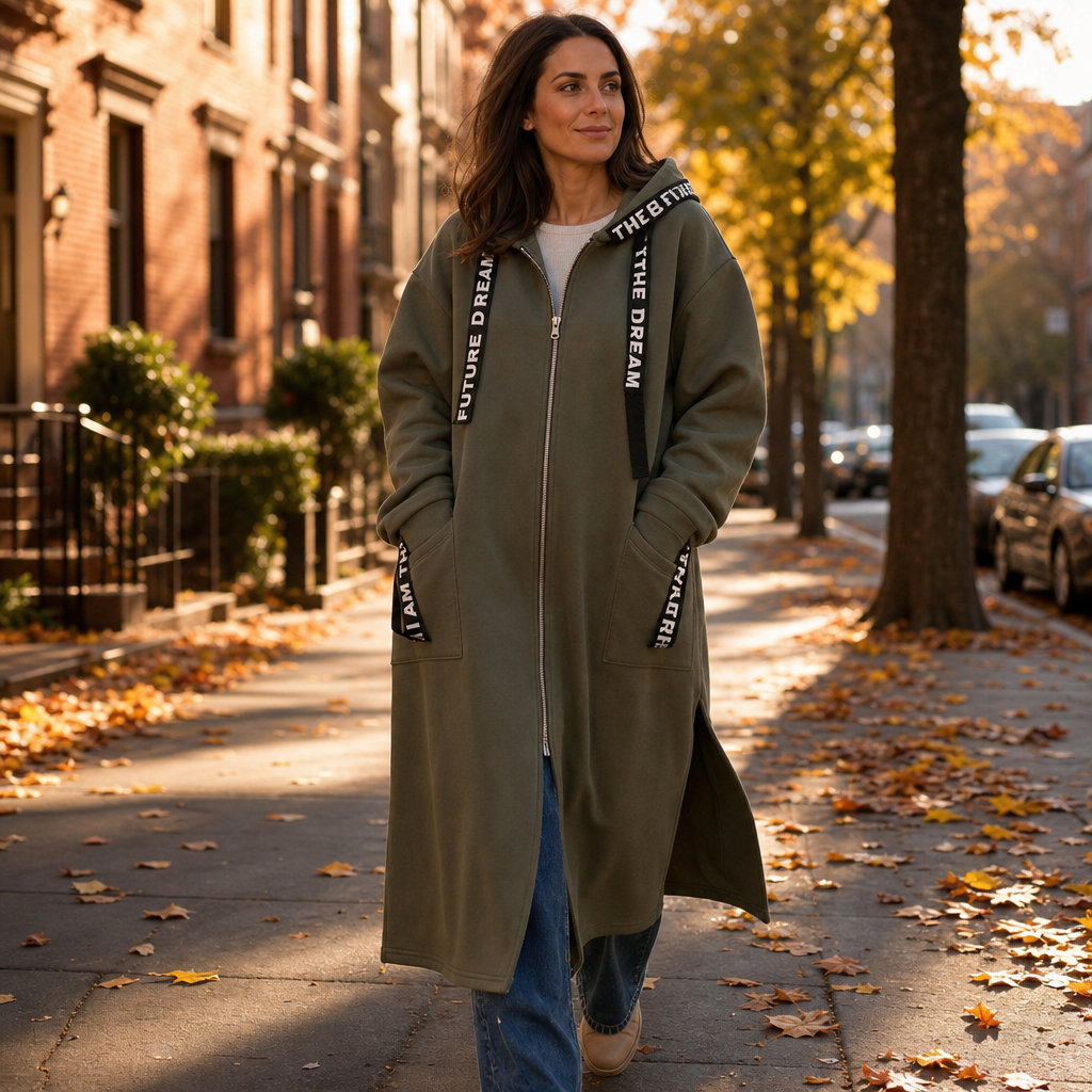 Women's Hooded Sweatshirt Coat | Knee-Length & Warm