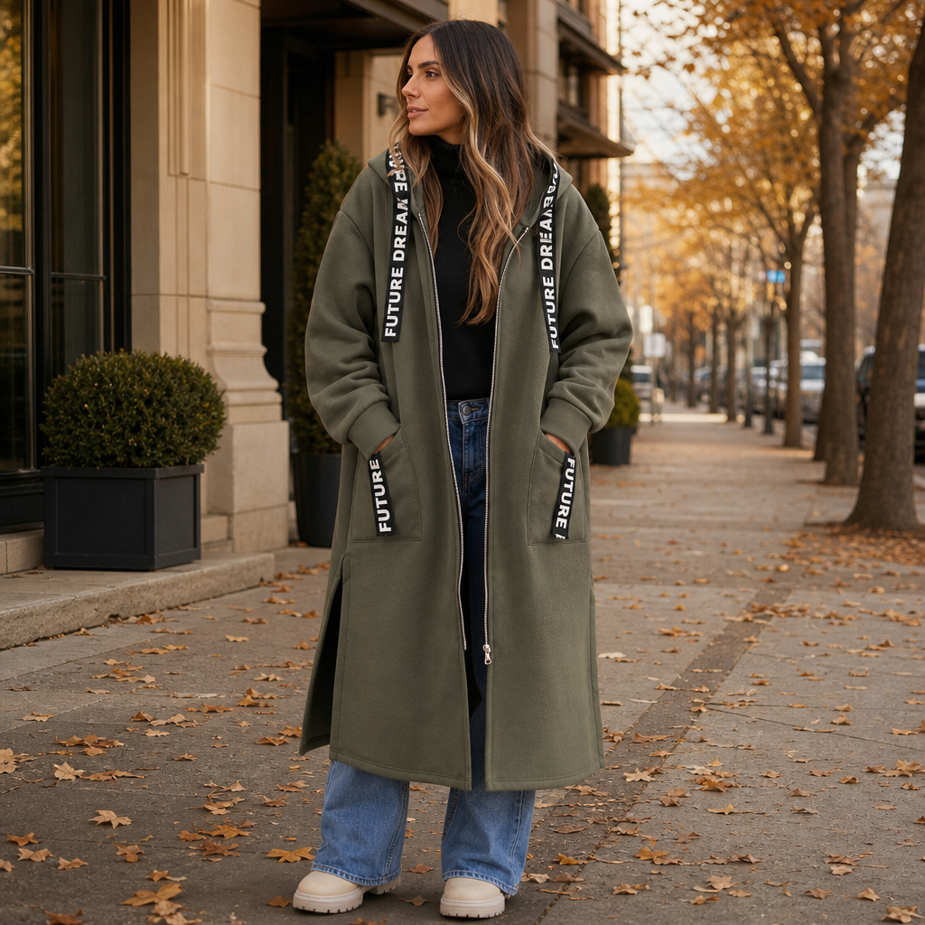 Women's Hooded Sweatshirt Coat | Knee-Length & Warm