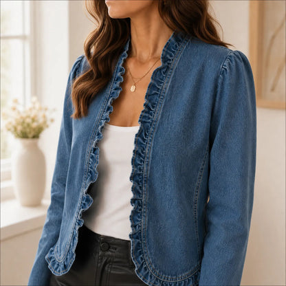 Women's Jacket | Open Front & Ruffle Trim