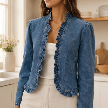 Women's Jacket | Open Front & Ruffle Trim