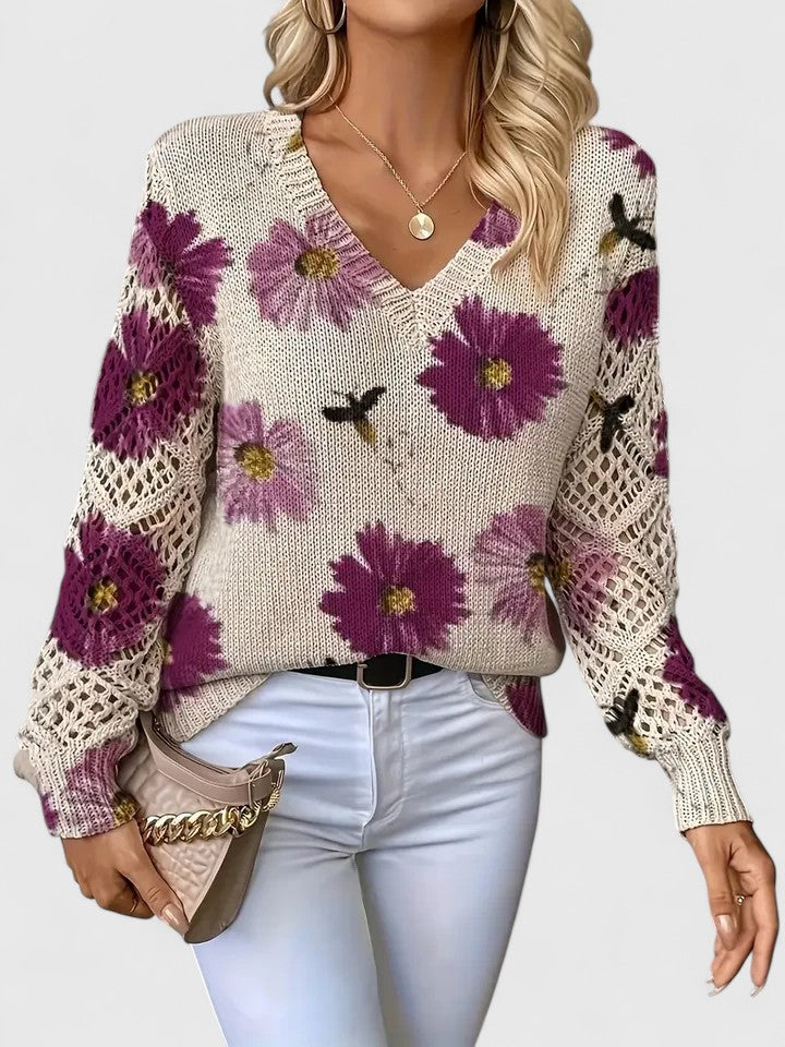 Women's Jumper | Floral V-Neck Design