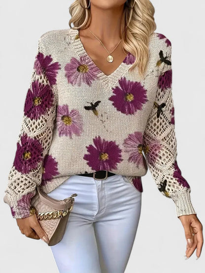 Women's Jumper | Floral V-Neck Design