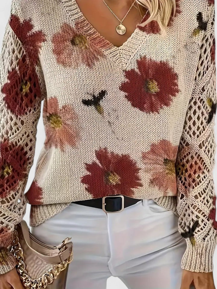 Women's Jumper | Floral V-Neck Design