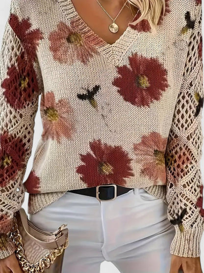 Women's Jumper | Floral V-Neck Design