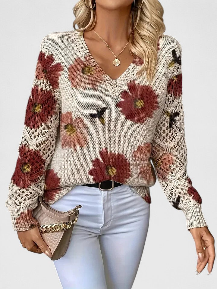 Women's Jumper | Floral V-Neck Design