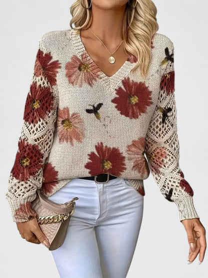 Women's Jumper | Floral V-Neck Design