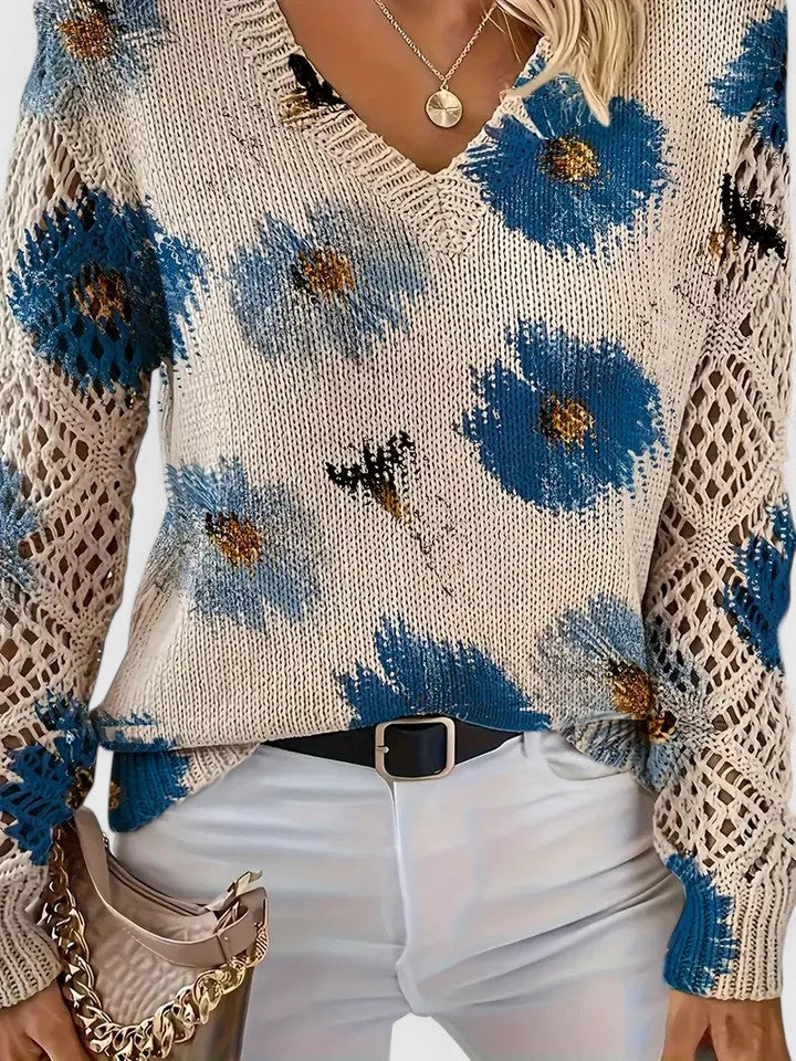 Women's Jumper | Floral V-Neck Design