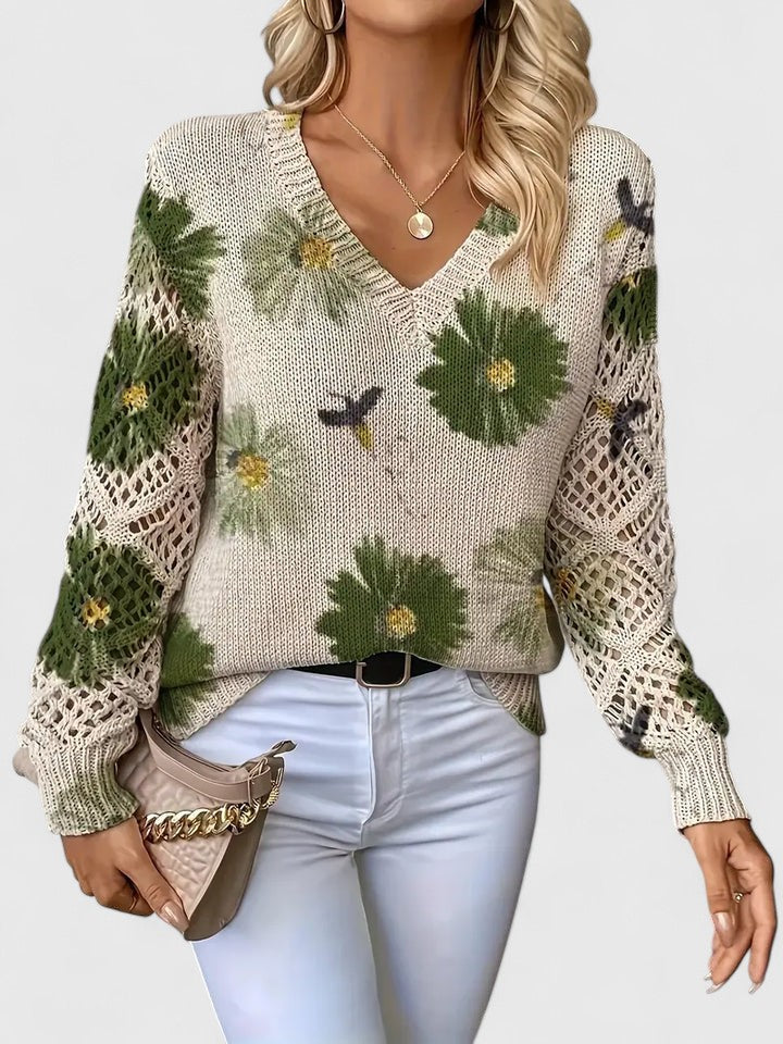 Women's Jumper | Floral V-Neck Design