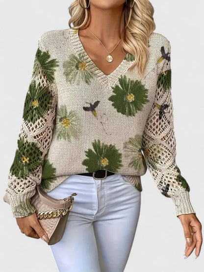 Women's Jumper | Floral V-Neck Design