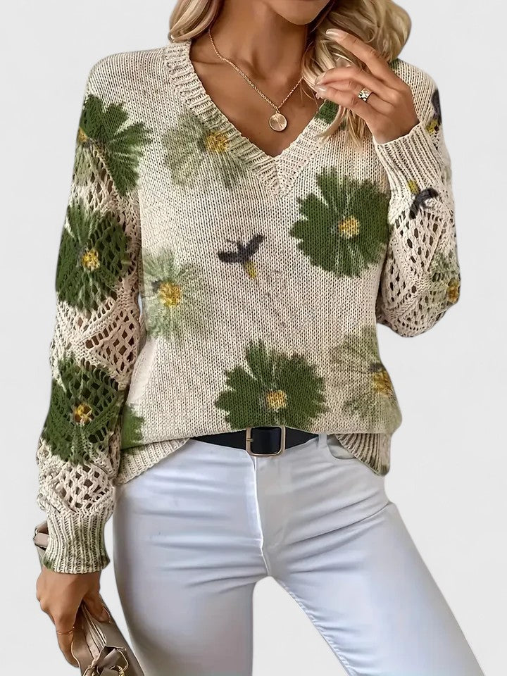 Women's Jumper | Floral V-Neck Design