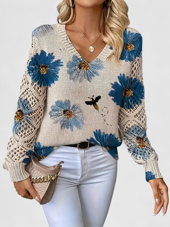 Women's Jumper | Floral V-Neck Design