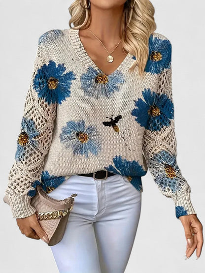 Women's Jumper | Floral V-Neck Design
