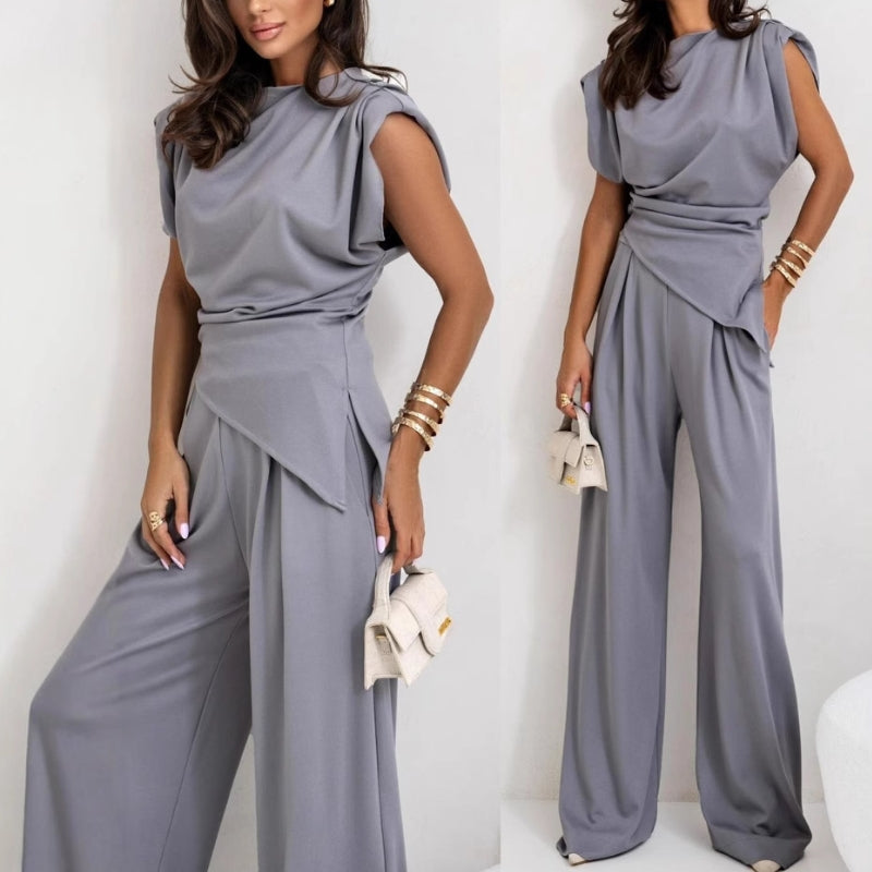 Women's Jumpsuit Set | Draped Top & Wide-Leg Palazzo Pants