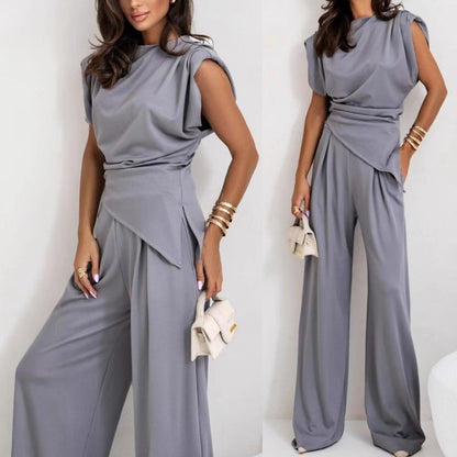 Women's Jumpsuit Set | Draped Top & Wide-Leg Palazzo Pants
