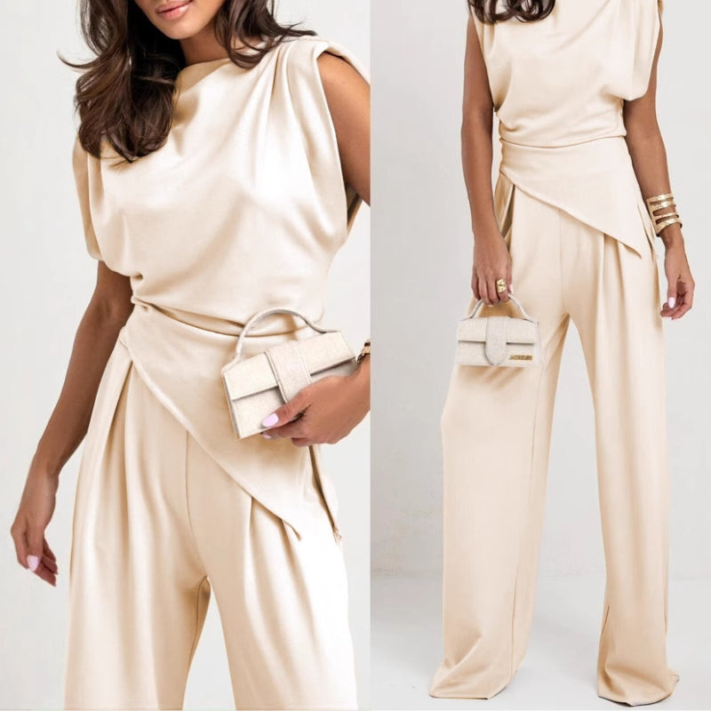Women's Jumpsuit Set | Draped Top & Wide-Leg Palazzo Pants