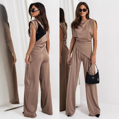 Women's Jumpsuit Set | Draped Top & Wide-Leg Palazzo Pants