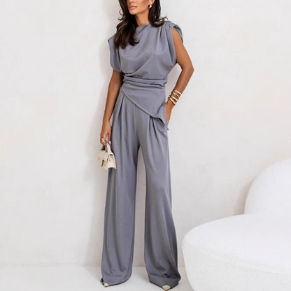 Women's Jumpsuit Set | Draped Top & Wide-Leg Palazzo Pants