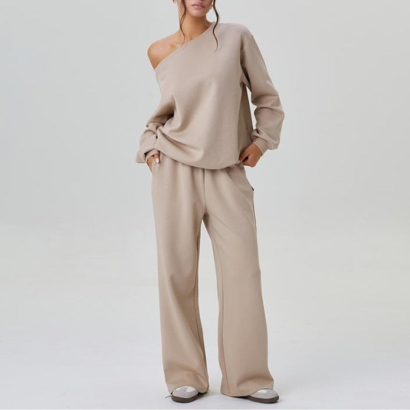 Women's Jumpsuit Set | Off-Shoulder Sweatshirt & Wide-Leg Pants