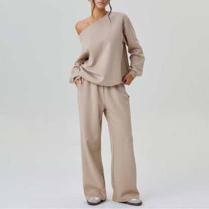Women's Jumpsuit Set | Off-Shoulder Sweatshirt & Wide-Leg Pants