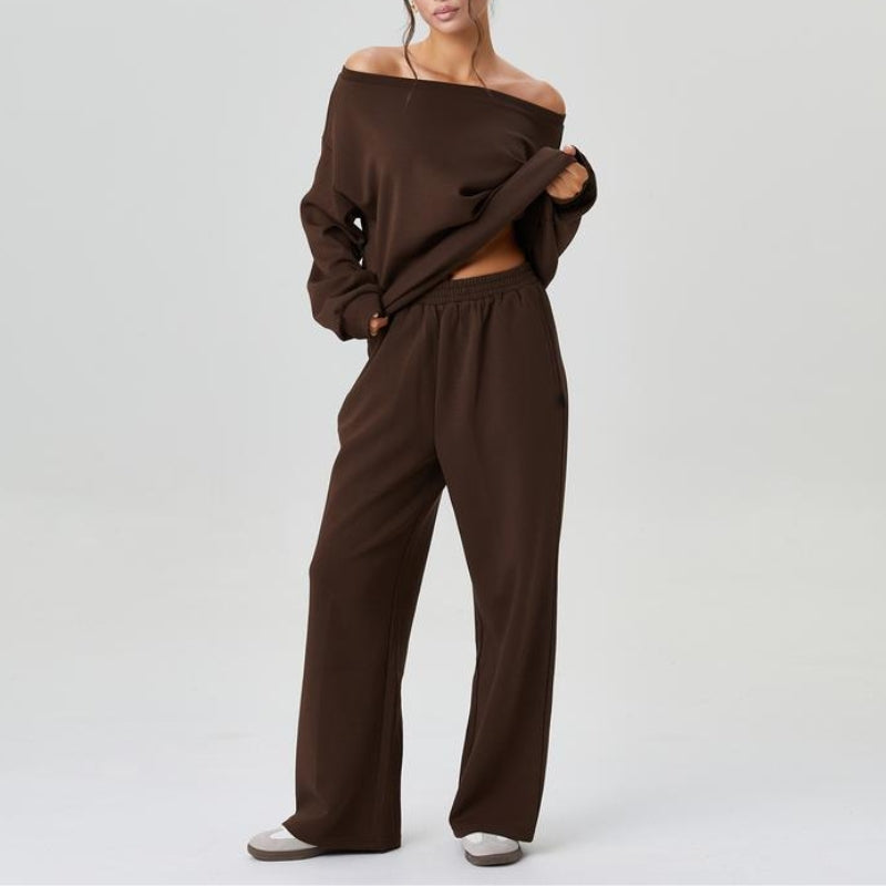 Women's Jumpsuit Set | Off-Shoulder Sweatshirt & Wide-Leg Pants
