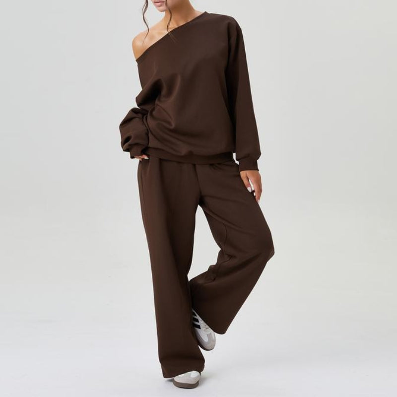 Women's Jumpsuit Set | Off-Shoulder Sweatshirt & Wide-Leg Pants