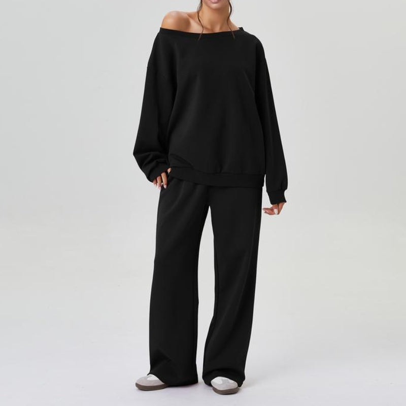 Women's Jumpsuit Set | Off-Shoulder Sweatshirt & Wide-Leg Pants