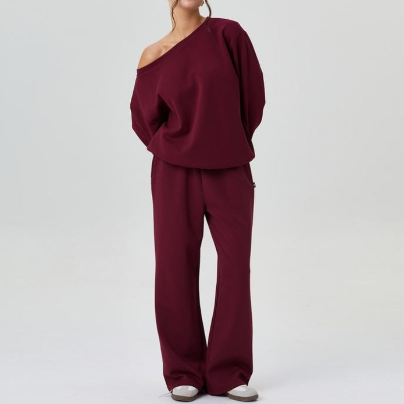 Women's Jumpsuit Set | Off-Shoulder Sweatshirt & Wide-Leg Pants